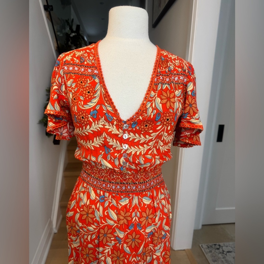 Anthropology Abel The Label Elegant Floral V-Neck Asymmetrical Dress S - Picture 6 of 10